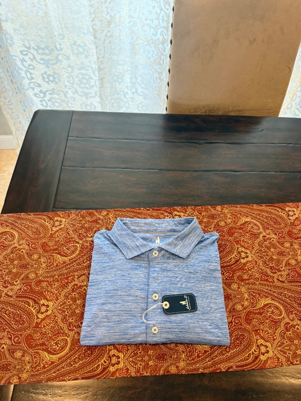 Johnnie-O Men's Large Palisades Blue Huronn Performance Jersey Polo MSRP $98